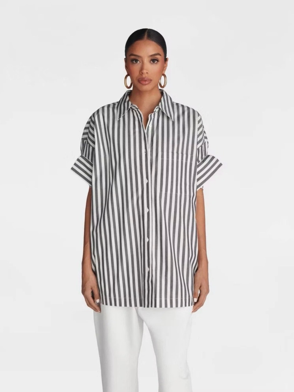 KBB by KAHLANA Women's Short Sleeve Button-Down 'The Tucked Sleeve Shirt' -